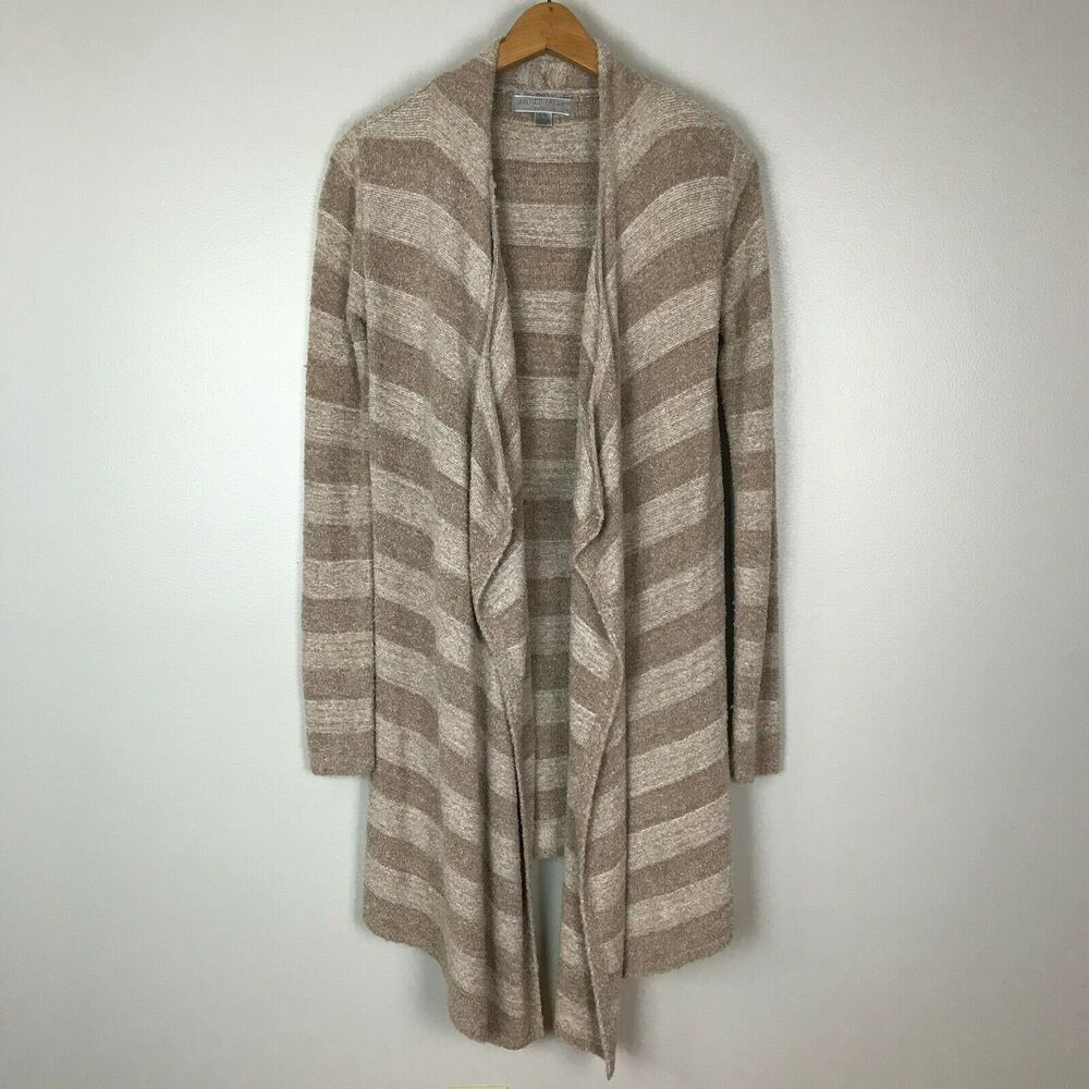 Barefoot Dreams Bamboo Chic Lite Tan Striped Open Front Cardigan Size S/M